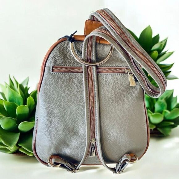 NWT Gorgeous Valentina Tan Italian Genuine Leather Convertible Sling Backpack Ba main image 12